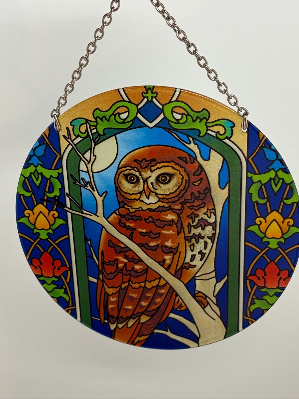 Vintage Stained Glass Owl Sun Catcher NEW